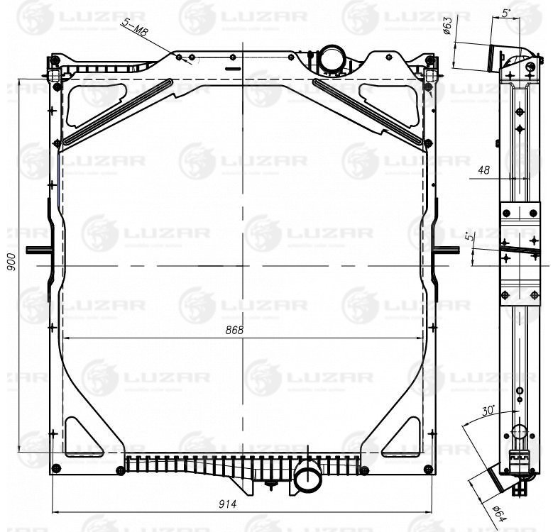 фото Luzar радиатор охл. для ам volvo fh12 (93-)(02-)fh16 (93-)(02-) (с рамкой) (lrc 1074)