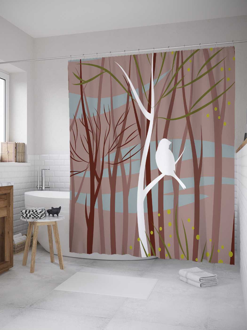 

Штора для ванной JoyArty "Извивающиеся деревья" из сатена, 180х200 см с крючками, Коричневый