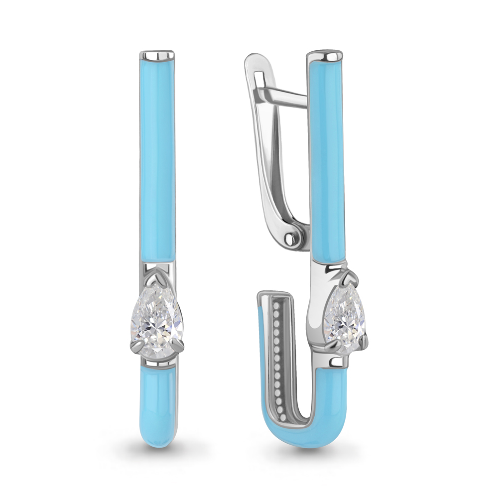 

Серьги из серебра с фианитом/эмалью Aquamarine 49822, 49822_925_р