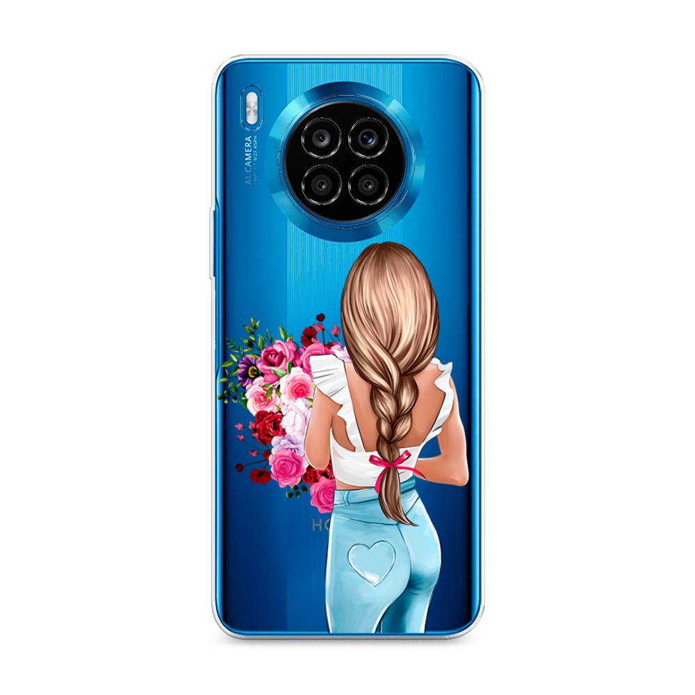 

Чехол на Huawei Nova 8i "Девушка с цветами", Коричневый;розовый;голубой, 6106450-6