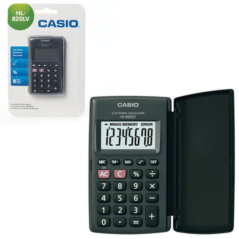

Калькулятор карманный CASIO HL-820LV-BK-S (104х63х7,4 мм) 8 разрядов черный
