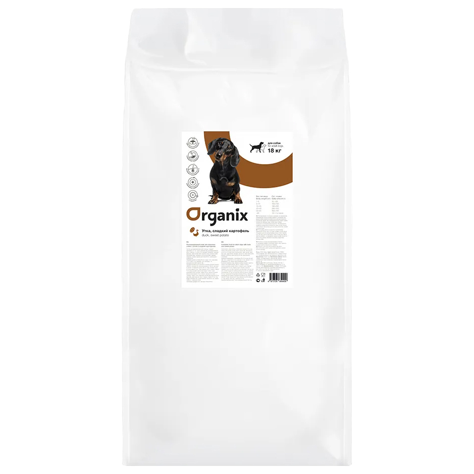 

Сухой корм для собак Organix , утка, картофель, 18кг