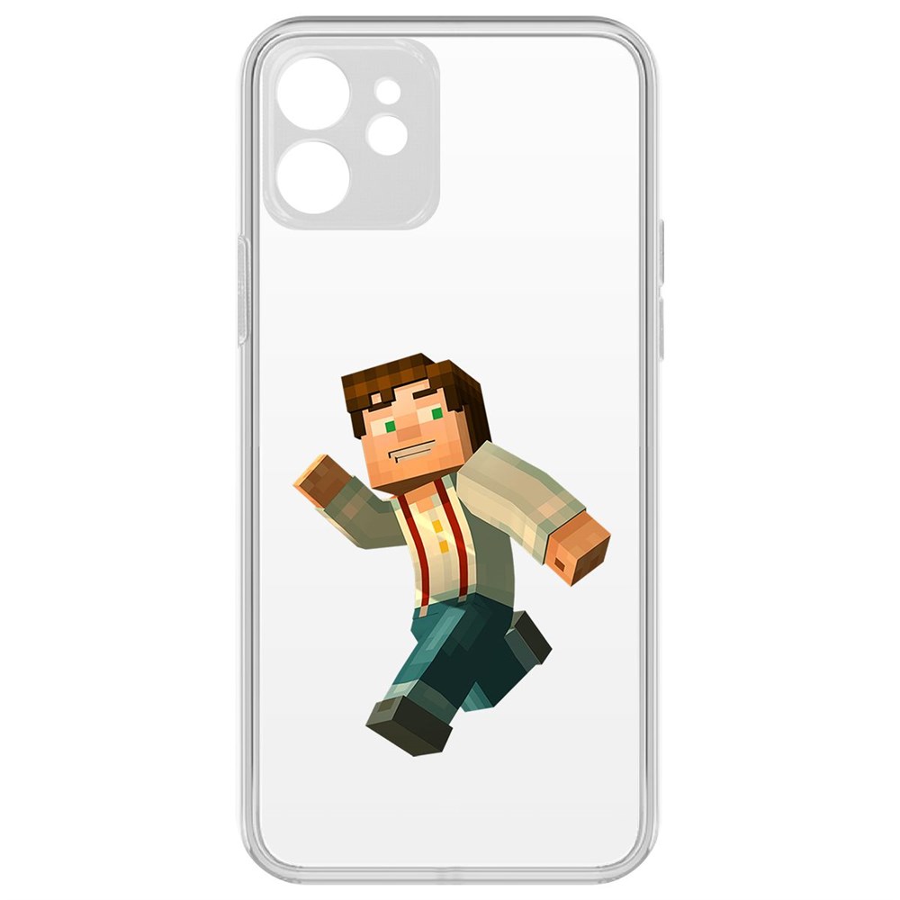 

Чехол-накладка Krutoff Clear Case Minecraft-Джесси для iPhone 12 с защитой камеры, Прозрачный