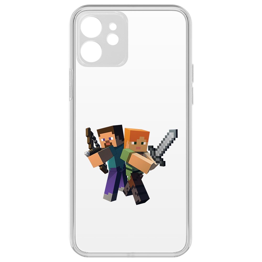 

Чехол-накладка Krutoff Clear Case Minecraft-Стив и Алекс для iPhone 12 с защитой камеры, Прозрачный
