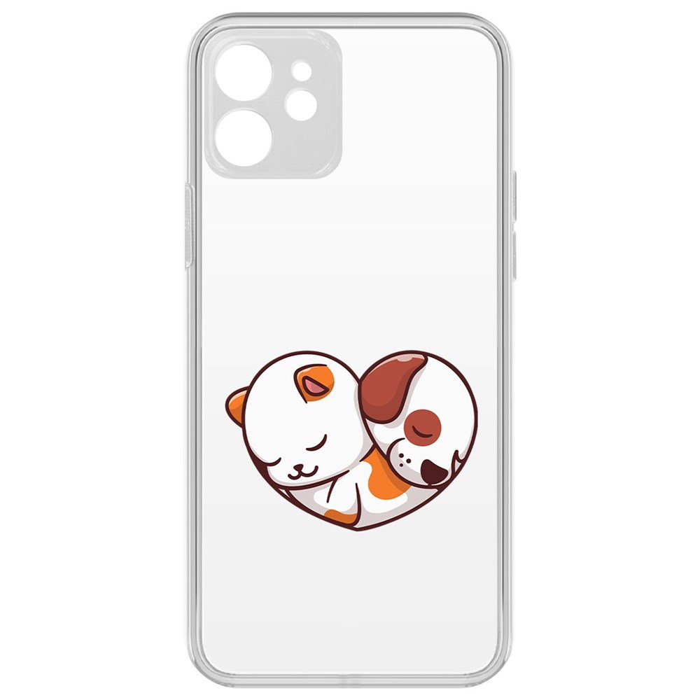 

Чехол-накладка Krutoff Clear Case Котёнок и Щенок для iPhone 12 с защитой камеры, Прозрачный