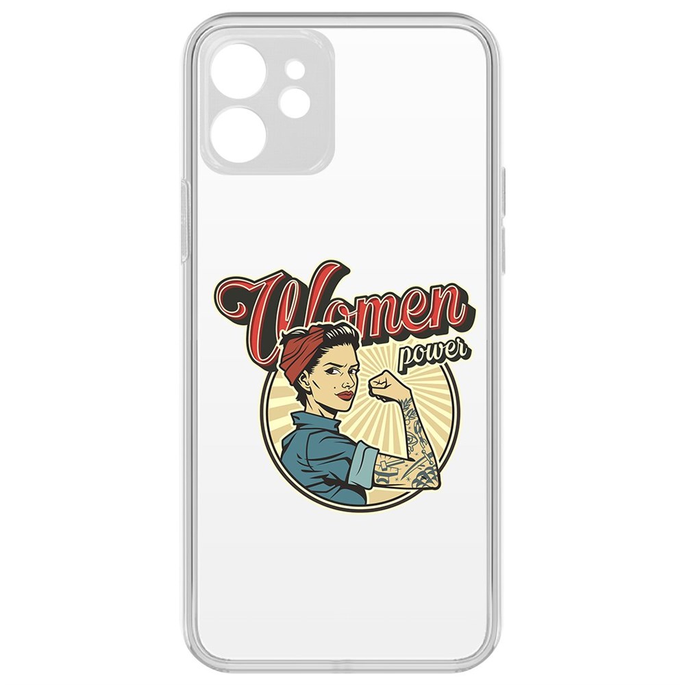 

Чехол-накладка Krutoff Clear Case Women Power для iPhone 12 с защитой камеры, Прозрачный