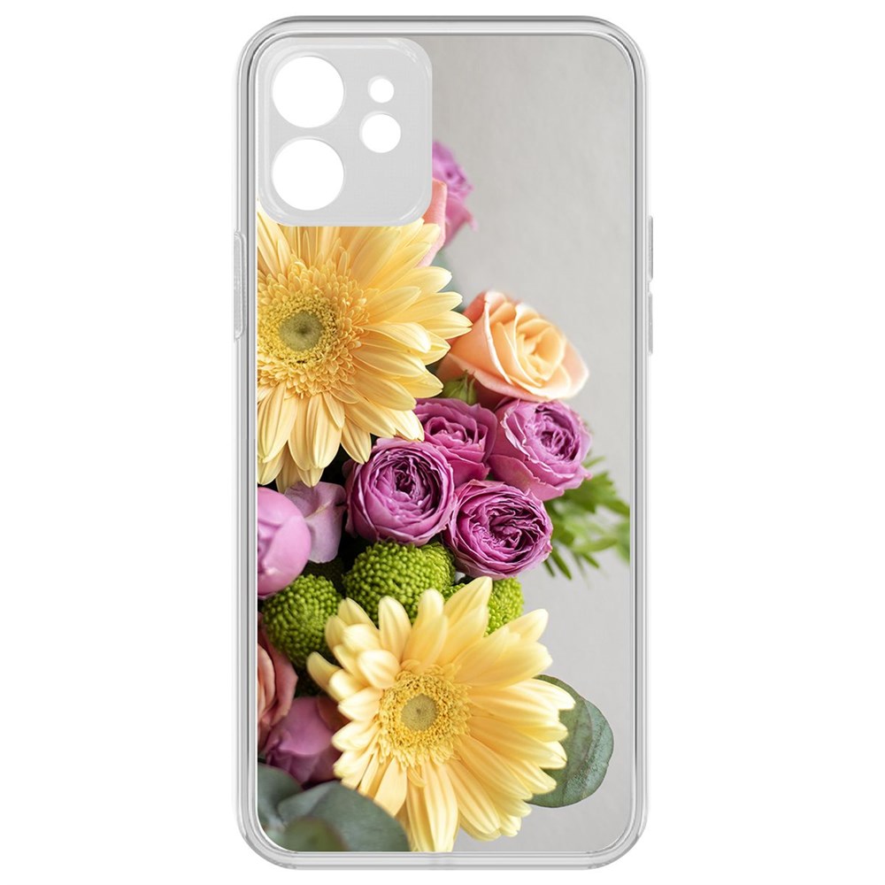 

Чехол-накладка Krutoff Clear Case Букет для iPhone 12 с защитой камеры, Прозрачный