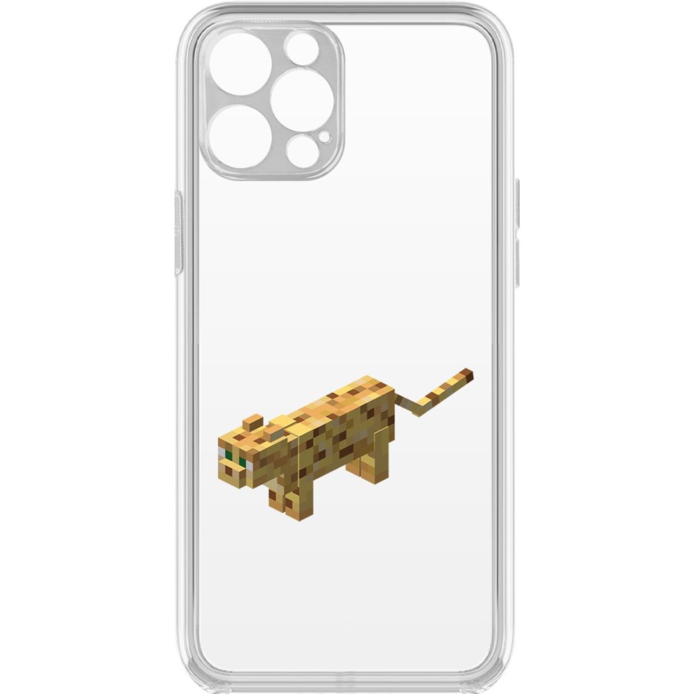 

Чехол-накладка Krutoff Clear Case Minecraft-Оцелот для iPhone 12 Pro с защитой камеры, Прозрачный