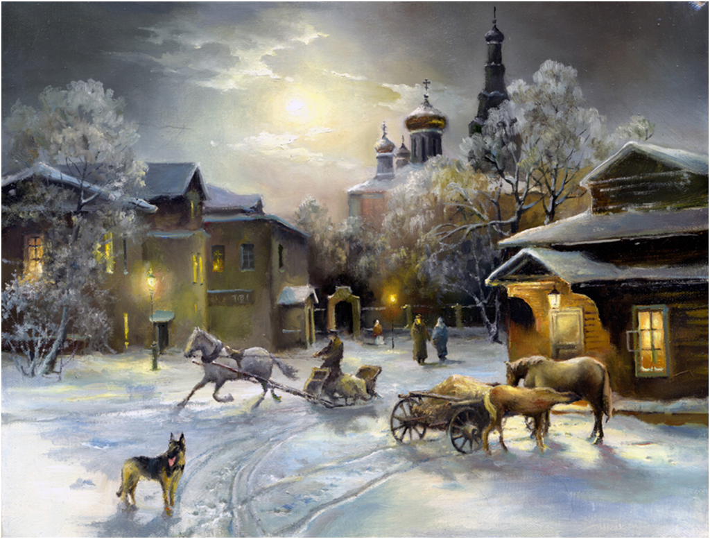 

Картина на холсте с подрамником ХитАрт Зима в деревне 60x45 см, 3183