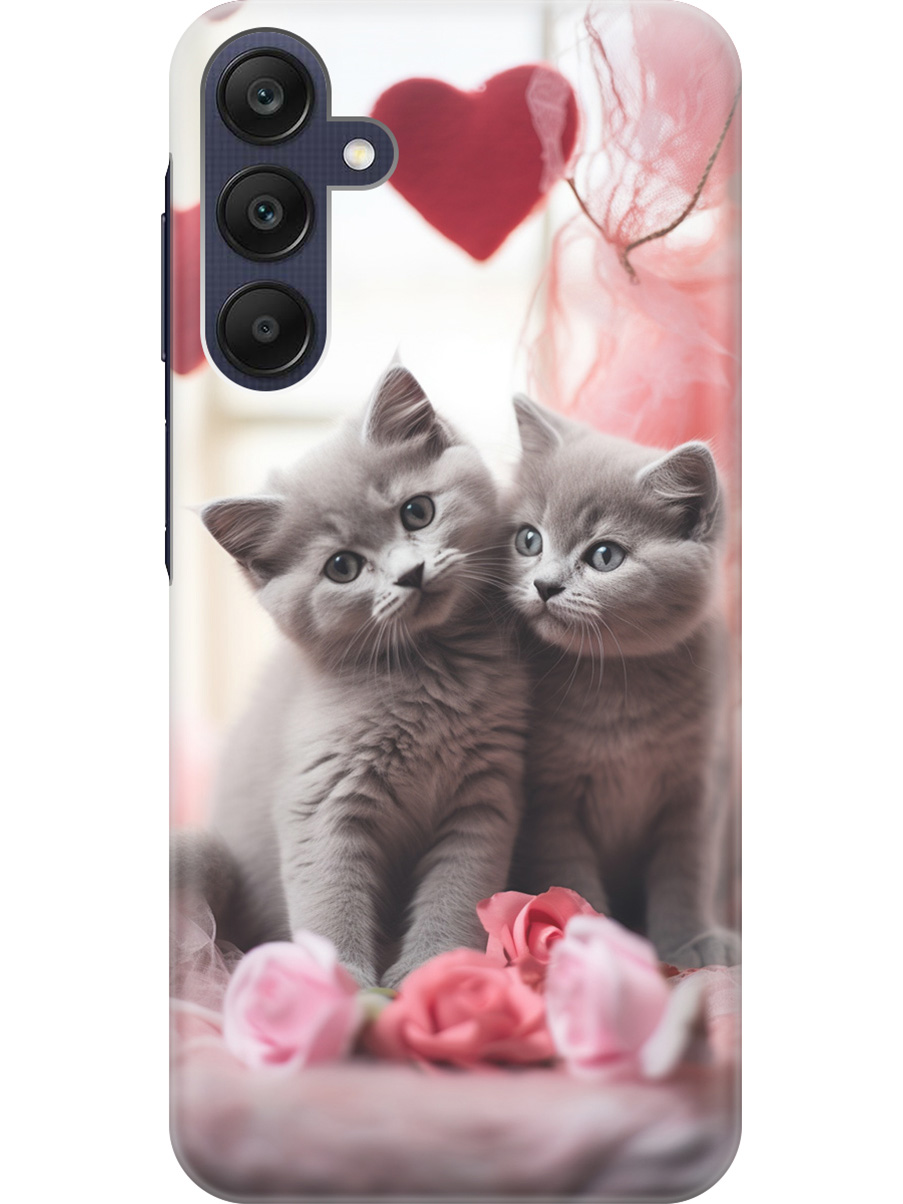 

Силиконовый чехол на Samsung Galaxy A25 с рисунком "Котики и сердечки", Красный;серый, 20012134