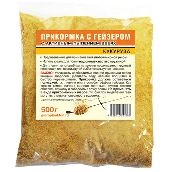 

Прикормка с Гейзером Гидропланктон Кукуруза 0.5 кг, Разноцветный, с Гейзером