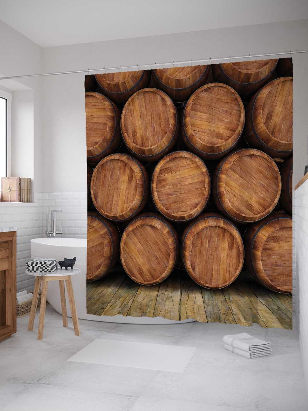 фото Штора для ванной joyarty "винный склад" из сатена, 180х200 см с крючками