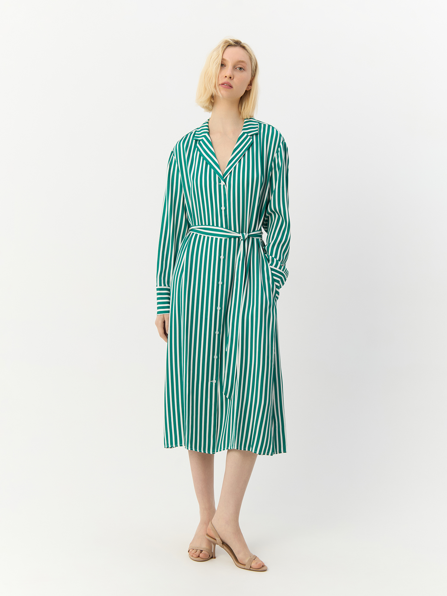 Платье женское Tommy Hilfiger Stripe Twill WW0WW415940CD зеленое 34 EU