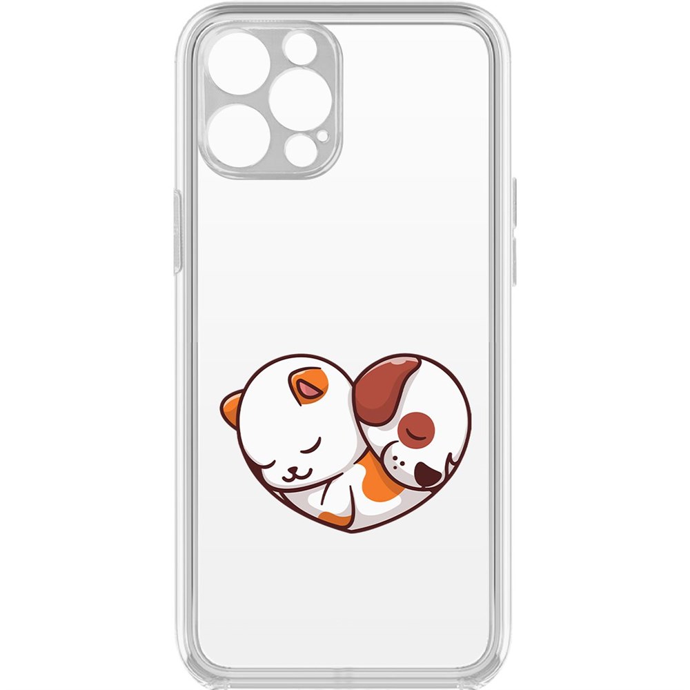 

Чехол-накладка Krutoff Clear Case Котёнок и Щенок для iPhone 12 Pro с защитой камеры, Прозрачный
