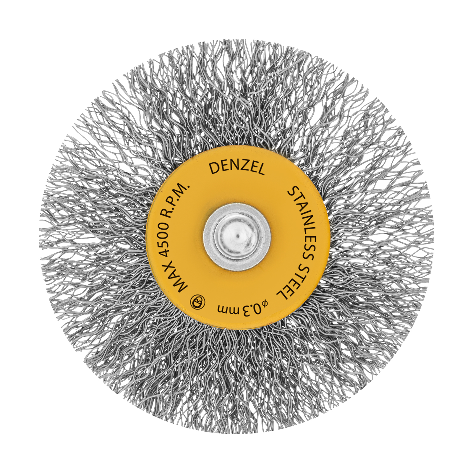 Щетка для дрели DENZEL 60 мм, Плоская, со шпилькой, нержавеющая витая проволока 744463