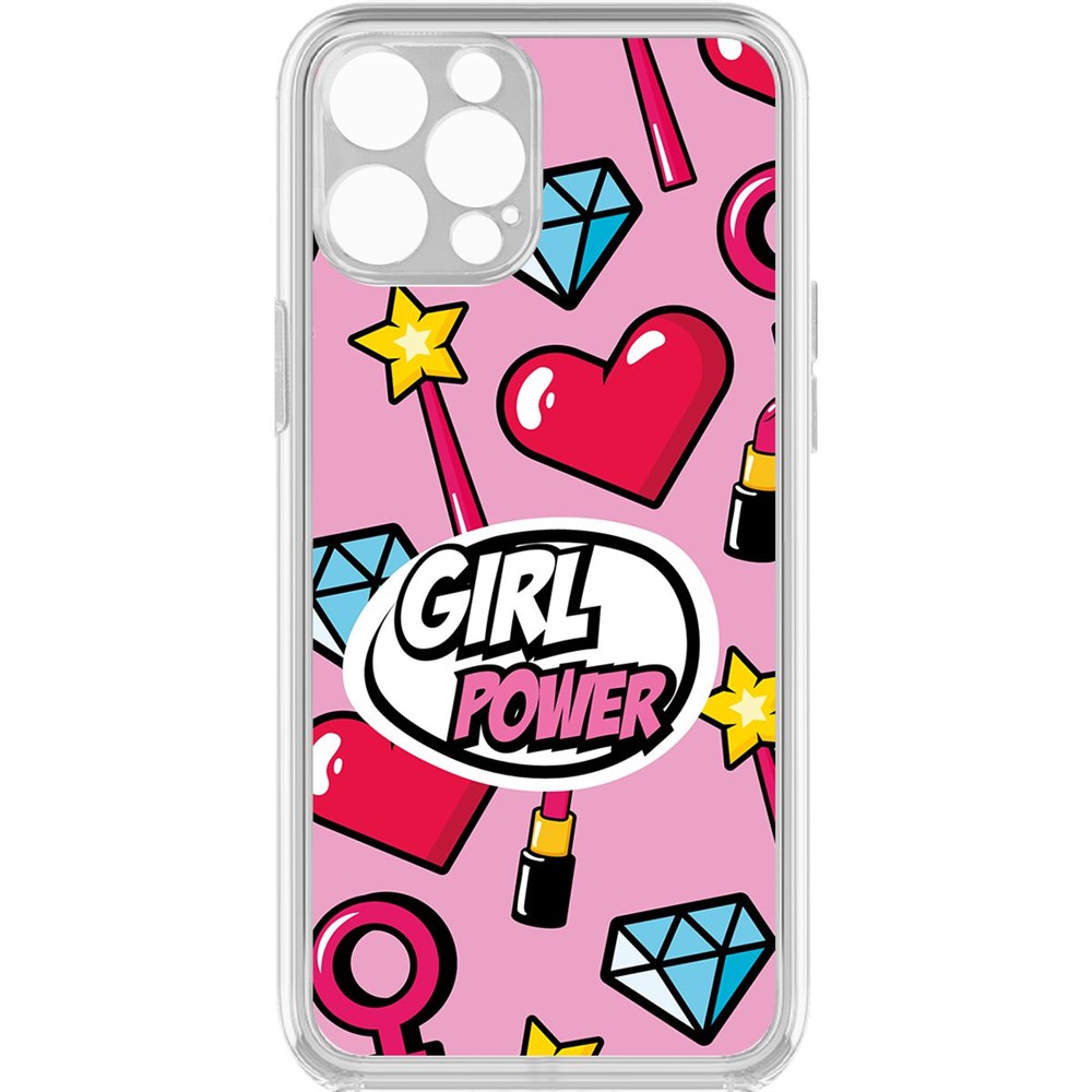 

Чехол-накладка Krutoff Clear Case Girl Power для iPhone 12 Pro с защитой камеры, Прозрачный