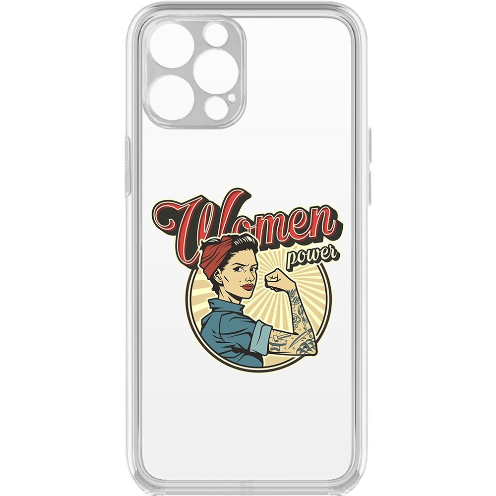 

Чехол-накладка Krutoff Clear Case Women Power для iPhone 12 Pro с защитой камеры, Прозрачный