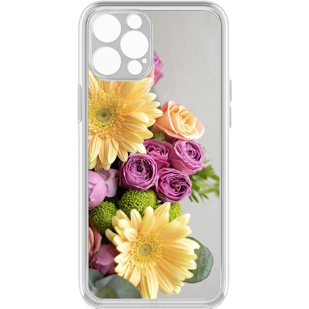 

Чехол-накладка Krutoff Clear Case Букет для iPhone 12 Pro с защитой камеры, Прозрачный