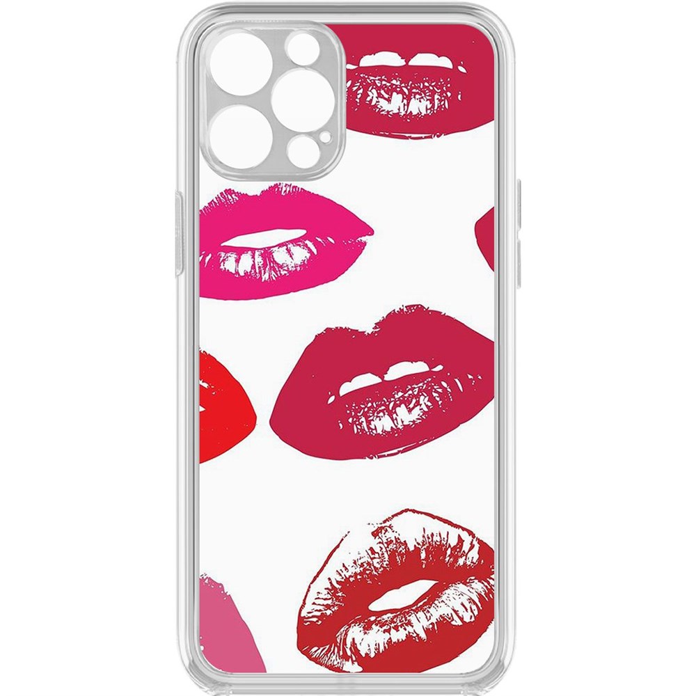 

Чехол-накладка Krutoff Clear Case Губы паттерн 2 для iPhone 12 Pro с защитой камеры, Прозрачный