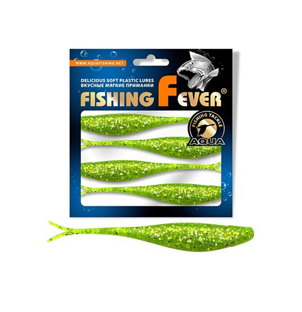 Риппер для дроп-шота AQUA FishingFever BOSS, 9см, 3,2g, 5шт, 203 (прозрач.-зел. с блест.)