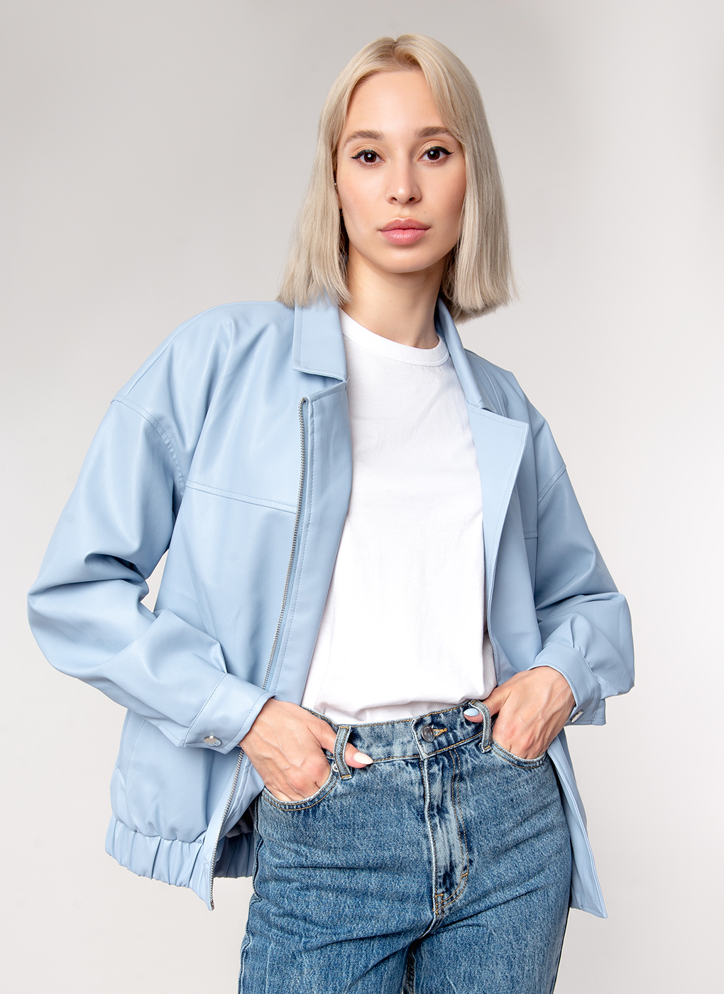 

Кожаная куртка женская ElinaECO 61675 голубая 44 RU, Голубой, 61675
