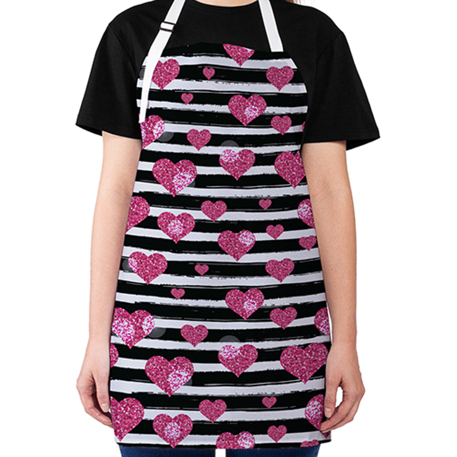 

Фартук кухонный JoyArty "Сердечки и полоски" универсальный размер для женщин и мужчин, Розовый, Сердечки и полоски