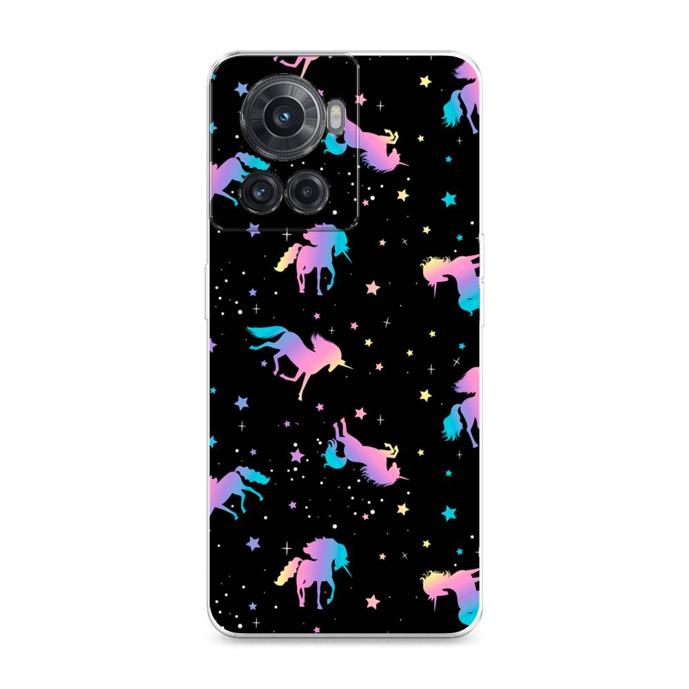 

Чехол на OnePlus 10R "Единороги градиент", Черный;розовый;голубой, 153050-1