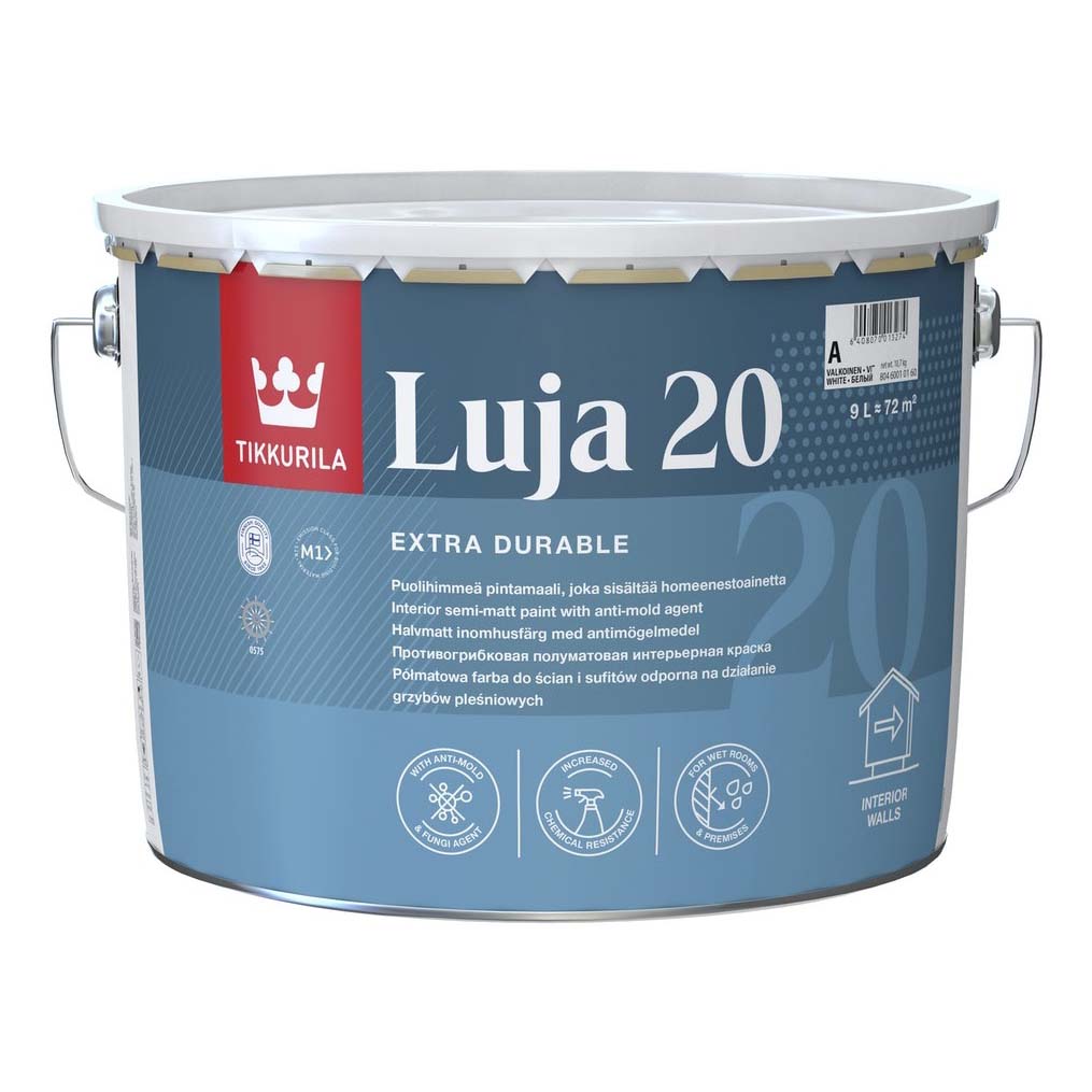 фото Краска акрилатная tikkurila luja 20 с полуматовая белая 9 л