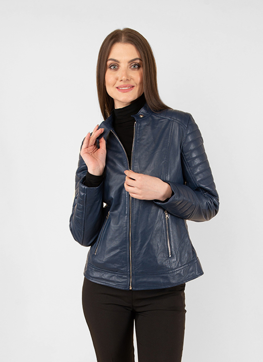 

Кожаная куртка женская Каляев 45299 синяя 52 RU, 45299