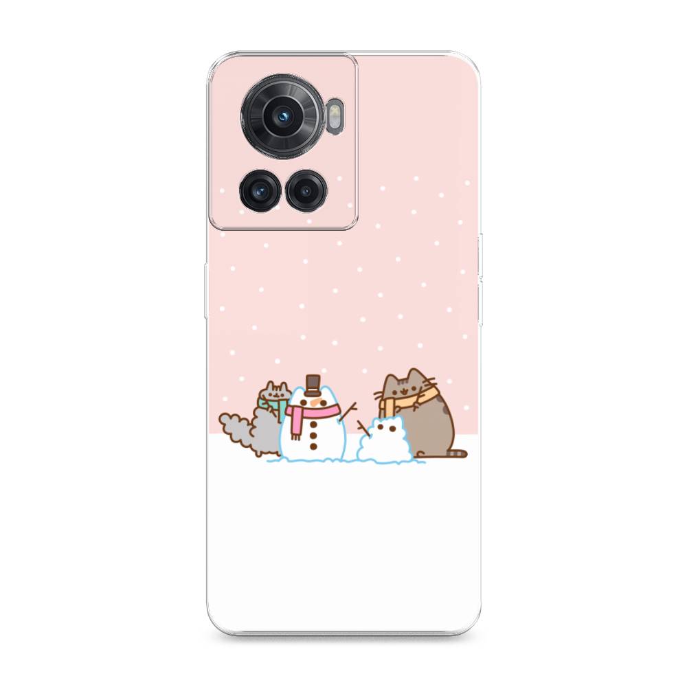 

Чехол на OnePlus 10R "Котики в снегу", Розовый;белый;серый, 153050-5