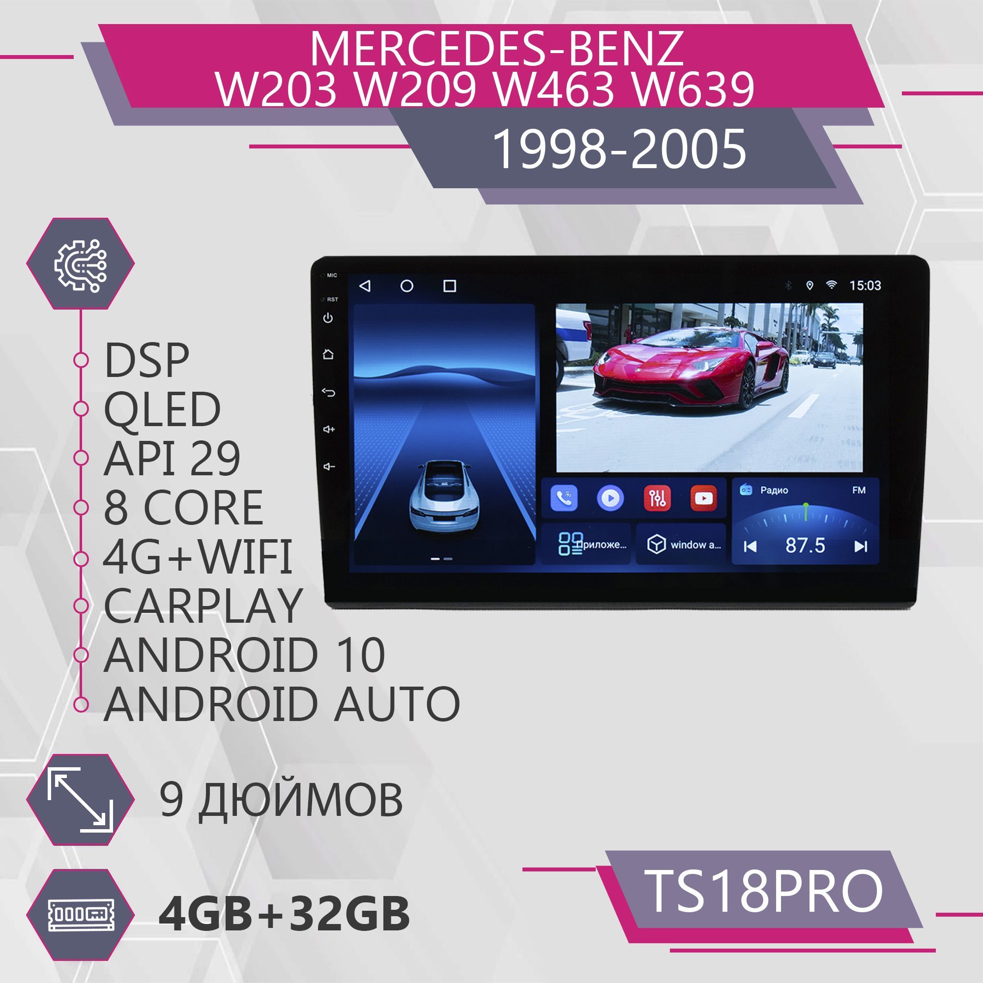 Магнитола Точка Звука TS18Pro для Mercedes-Benz W203 W209 Мерседес-Бенз 432GB 2din 2099900₽