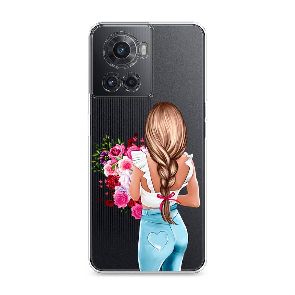 

Чехол на OnePlus 10R "Девушка с цветами", Коричневый;розовый;голубой, 153050-6