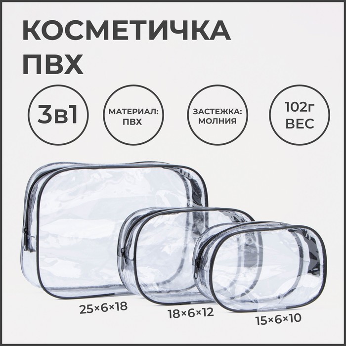 

Комплект косметичек женский NoBrand черный, 25х6х18 см