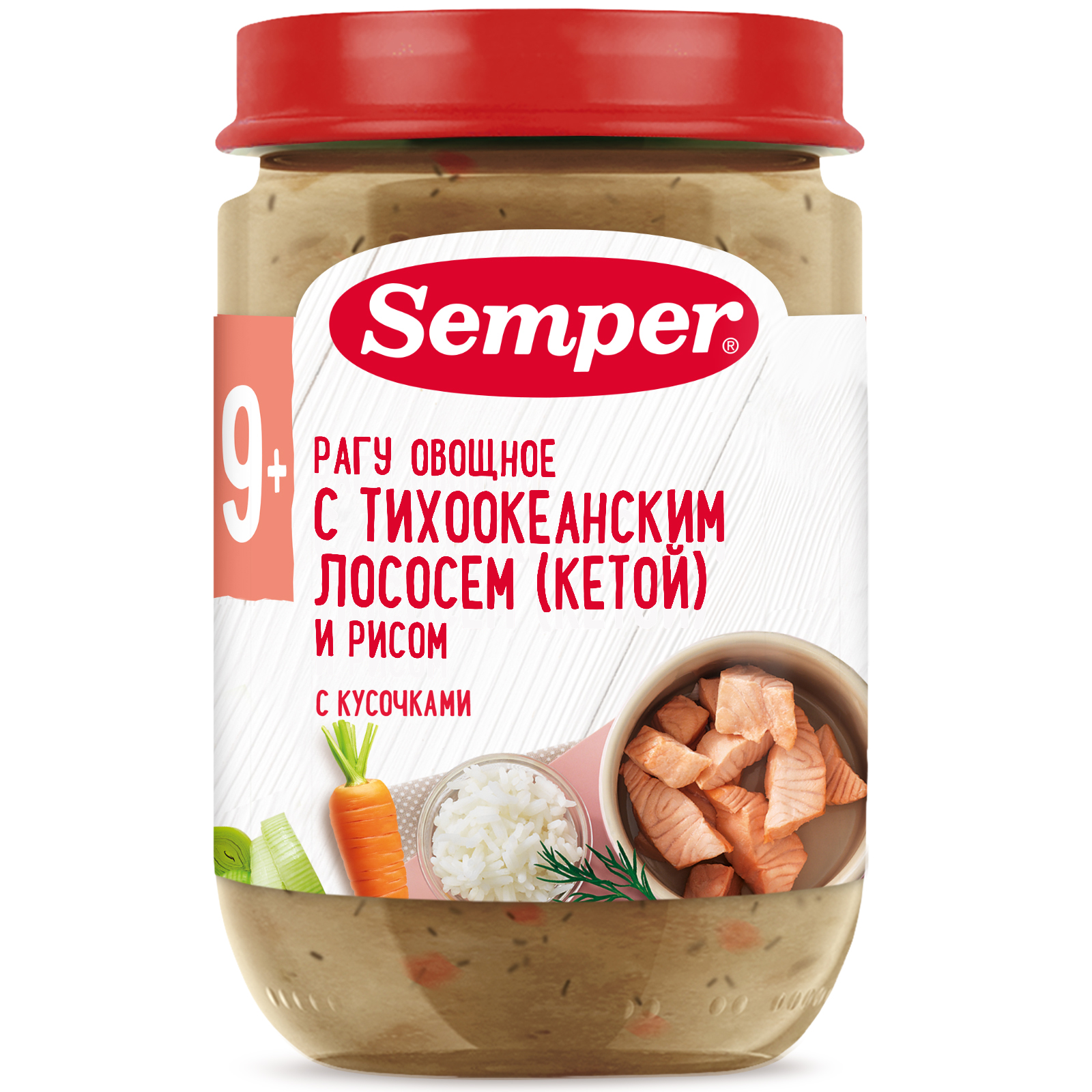 

Пюре Semper Рагу овощное с кетой и рисом 190г, 1 шт., рагу овощное с кетой и рисом