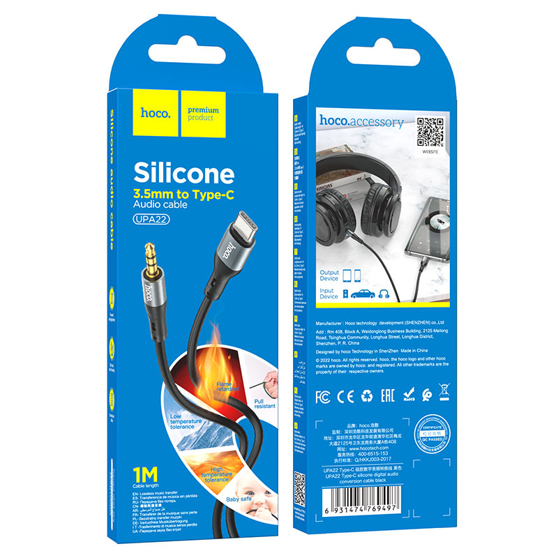 

Кабель USB Type-C-mini-Jack 3.5mm Hoco UPA22 1 м черный, UPA22