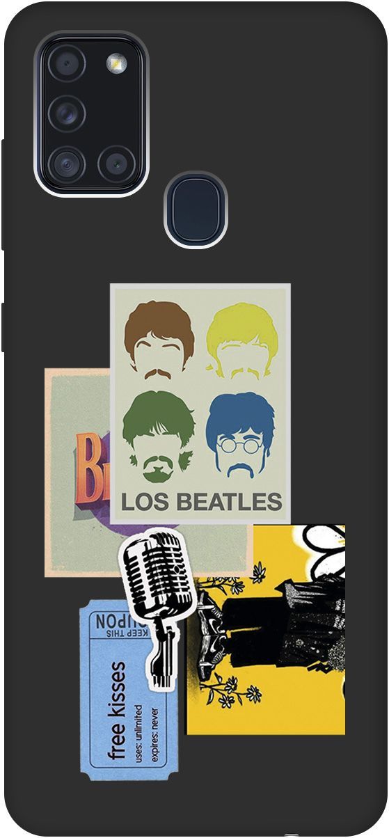 

Матовый чехол на Samsung Galaxy A21s "Beatles Stickers" черный, Черный;белый, 8409
