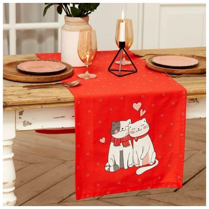 

Дорожка "Этель" Cat's love 40x146 см, 100% хлопок, саржа 190 г/м2, Красный