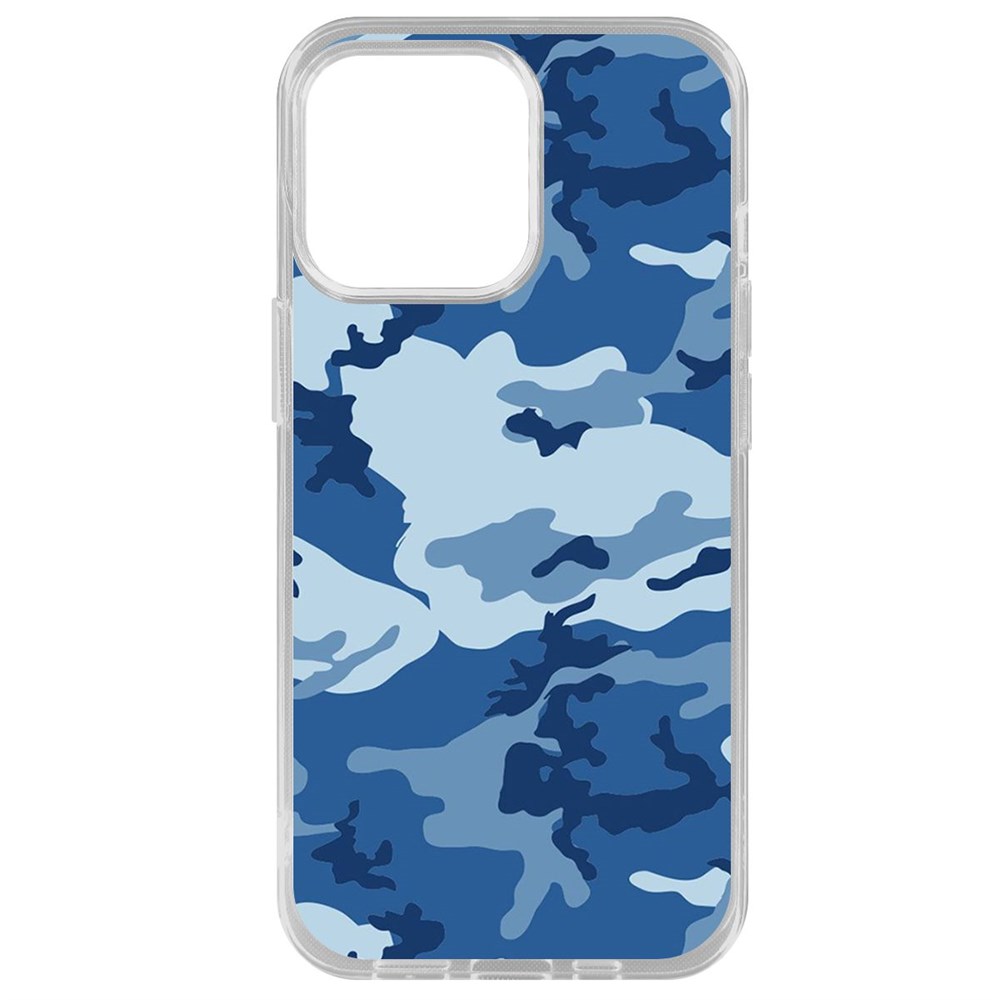 

Чехол-накладка Krutoff Clear Case Камуфляж синий для iPhone 14 Pro Max, Прозрачный