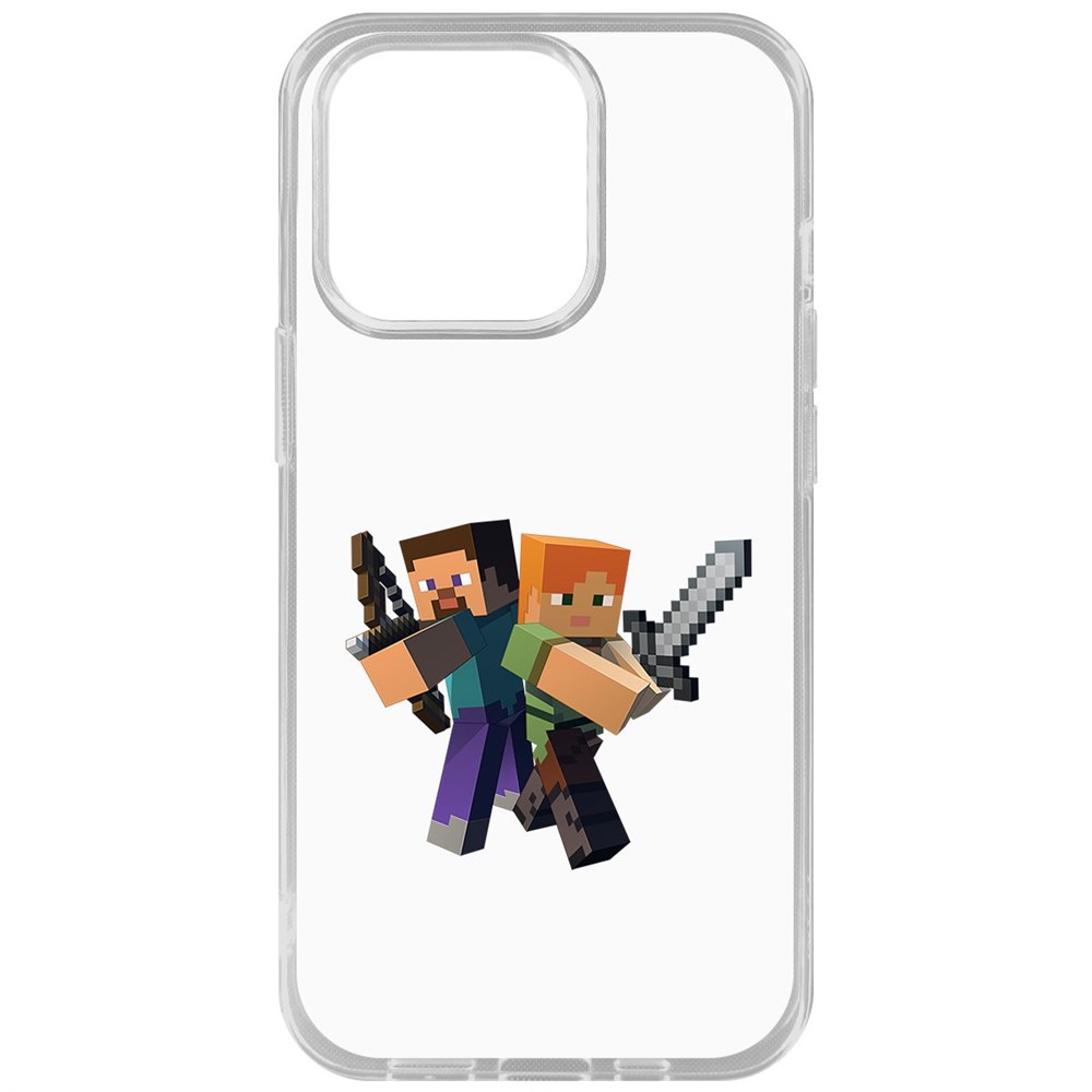 

Чехол-накладка Krutoff Clear Case Minecraft-Стив и Алекс для iPhone 14 Pro, Прозрачный