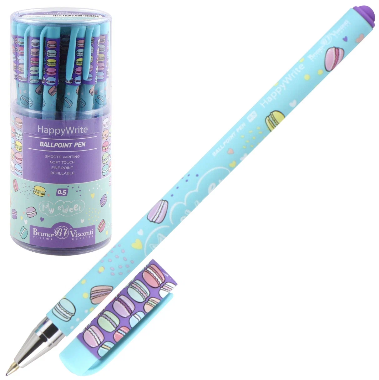 

Ручка шариковая HappyWrite "My Sweet.Mакаруны", 0,5 мм, синие чернила (2 шт)