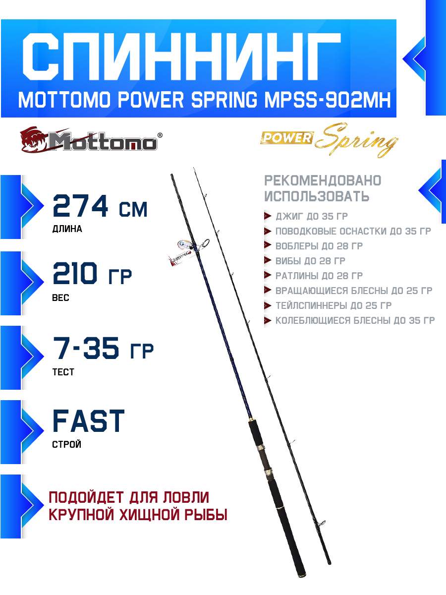 

Спиннинг Mottomo Power Spring MPSS-902MH 274см/7-35g, Power Spring