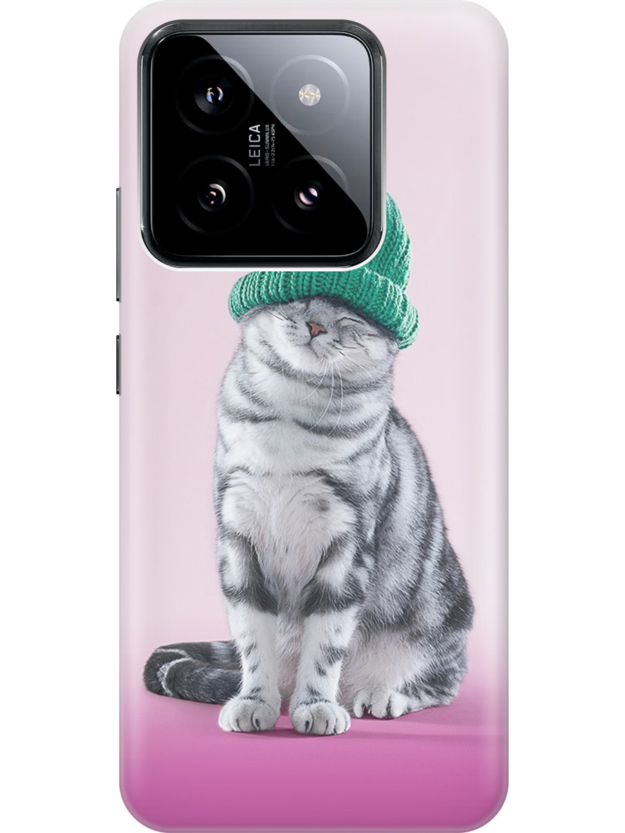 

Силиконовый чехол на Xiaomi 14 с рисунком "Кот в зеленой шапке", Розовый;серый, 20012082