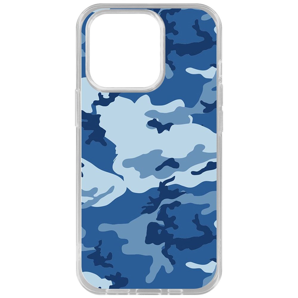 

Чехол-накладка Krutoff Clear Case Камуфляж синий для iPhone 14 Pro, Прозрачный