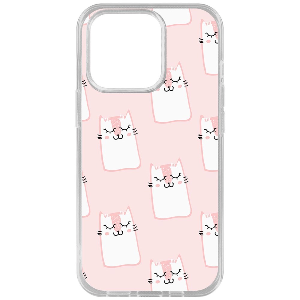 

Чехол-накладка Krutoff Clear Case Котики паттерн для iPhone 14 Pro, Прозрачный