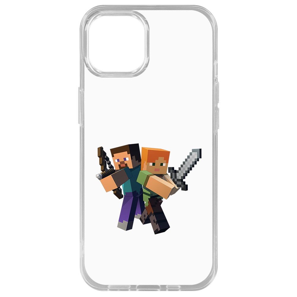 

Чехол-накладка Krutoff Clear Case Minecraft-Стив и Алекс для iPhone 14 Plus, Прозрачный