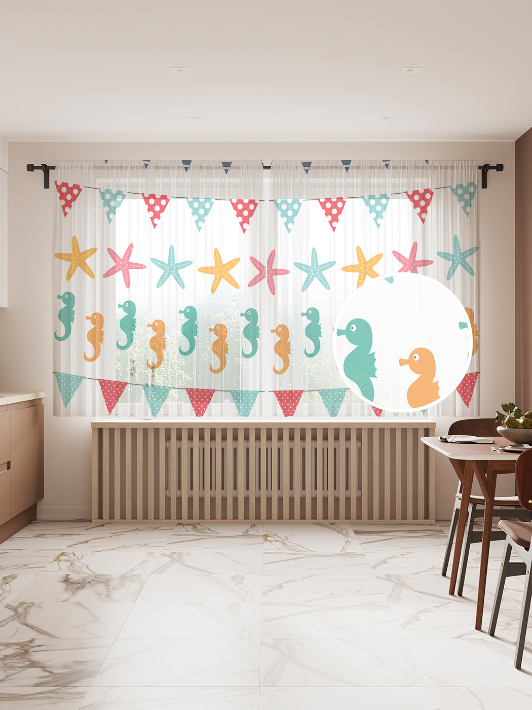 

Фототюль JoyArty "Морская символика", 145x180см (2 полотна со шторной лентой + 50 крючков), Морская символика