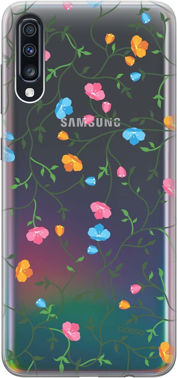 

Чехол на Samsung Galaxy A70/A70s "Сurly Flowers" прозрачный, Прозрачный;голубой, 686