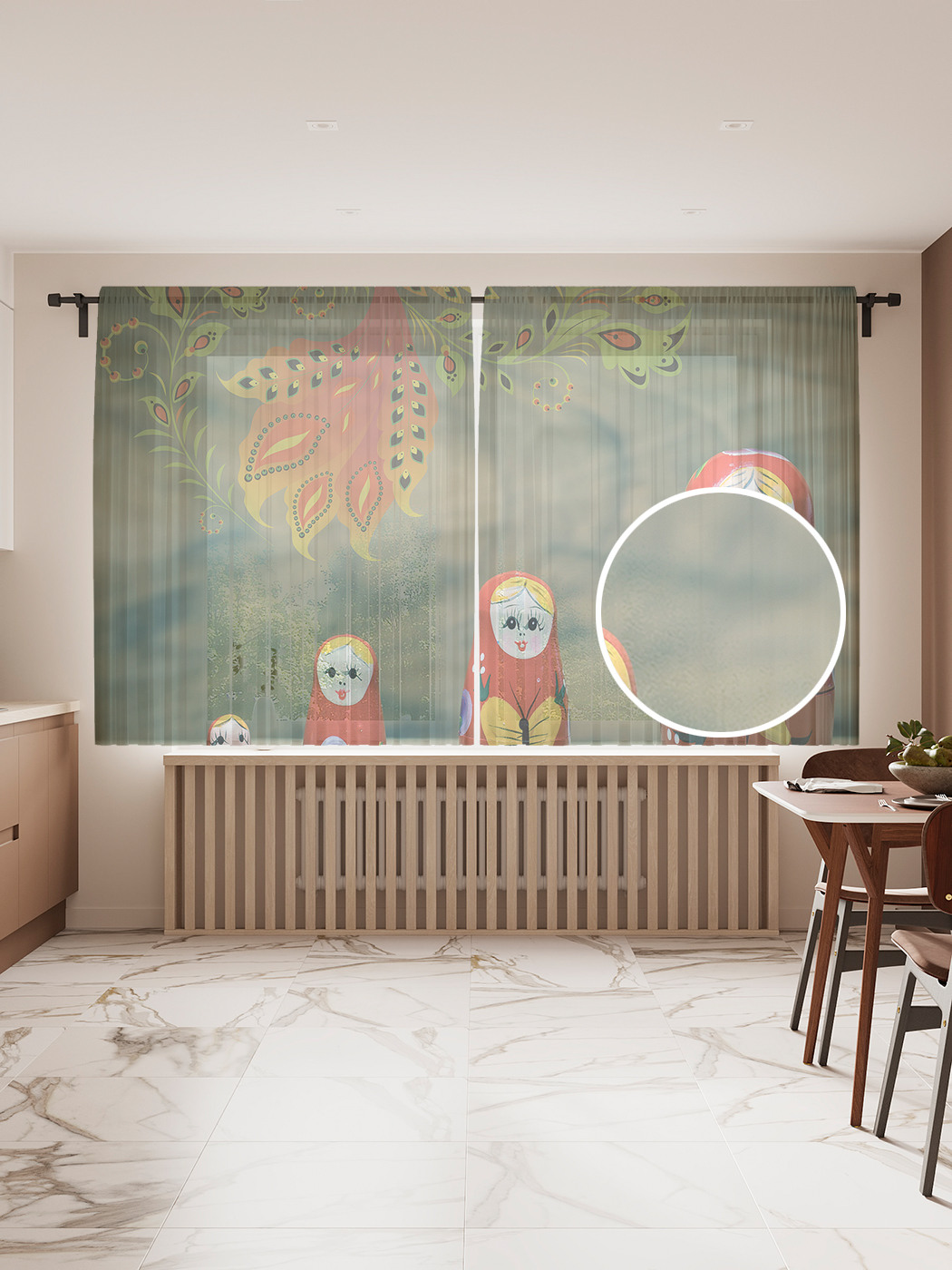 

Фототюль JoyArty "Семейство матрешек", 145x180см (2 полотна с лентой + 50 крючков), Семейство матрешек