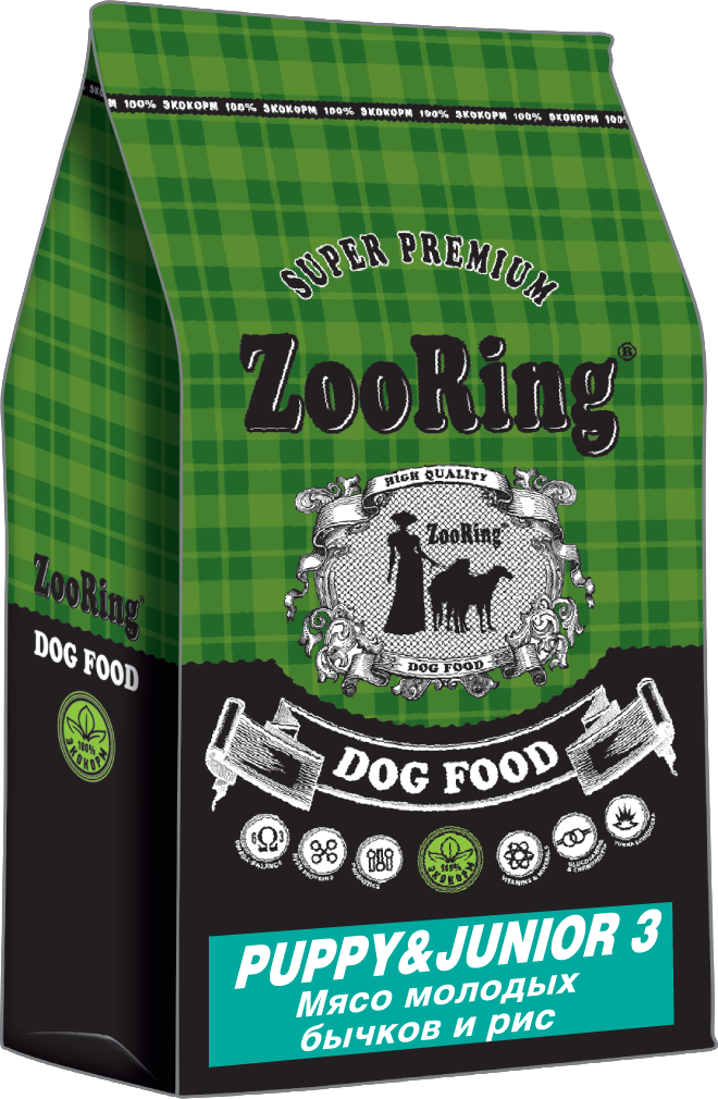 

Сухой корм для щенков ZooRing Puppy & Junior 3, мясо молодых бычков и рис, 10 кг