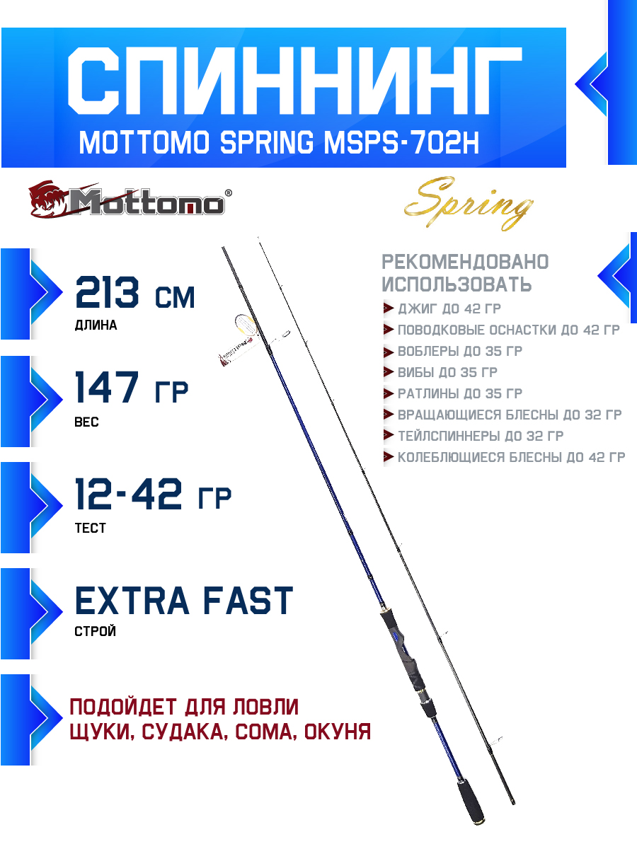 Спиннинг Mottomo Spring MSPS-702H 213см/12-42g